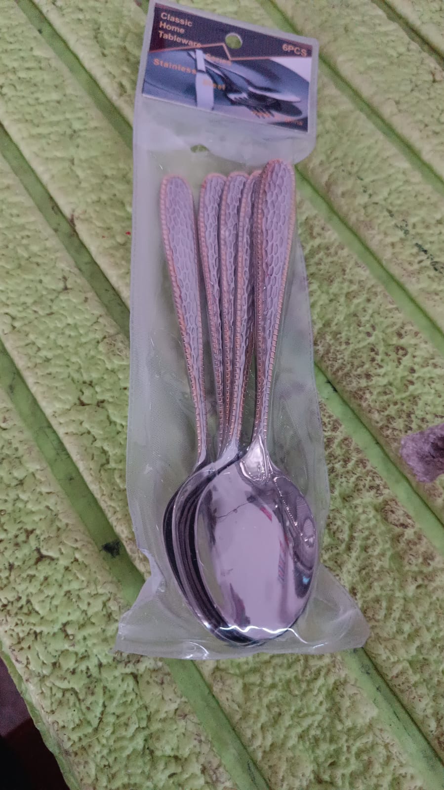 Stainless Steel Gold Bordered Textured Spoons Gold Plated Handle Set of 6 Pc Stainless Steel Gold Bordered Textured Spoons Gold Plated Handle Set of 6 Pc